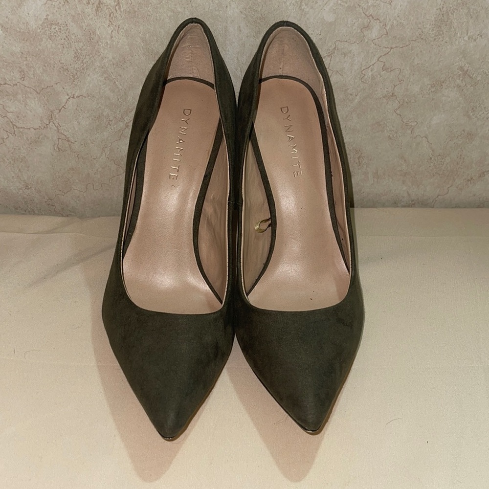 Green suede pumps
